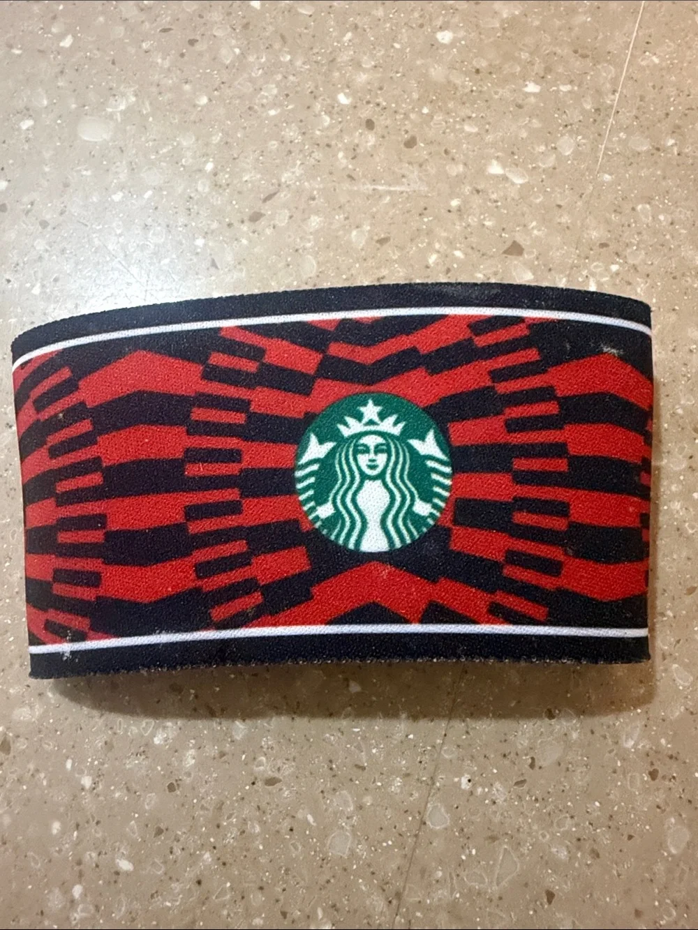 Starbucks Red and Black Cup Sleeve with Graphic C Logo